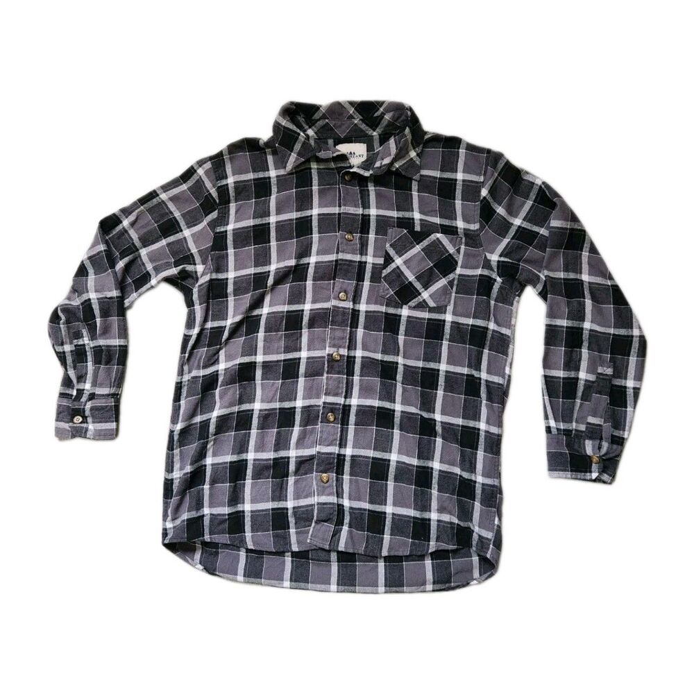 Northeast Outfitters Gray Plaid Flannel Shirt Button Up Long Sleeve Mens L EUC